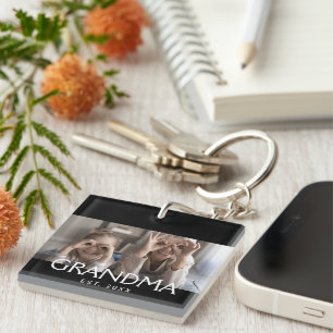Grandma Established Modern Typography Photo Key Ring