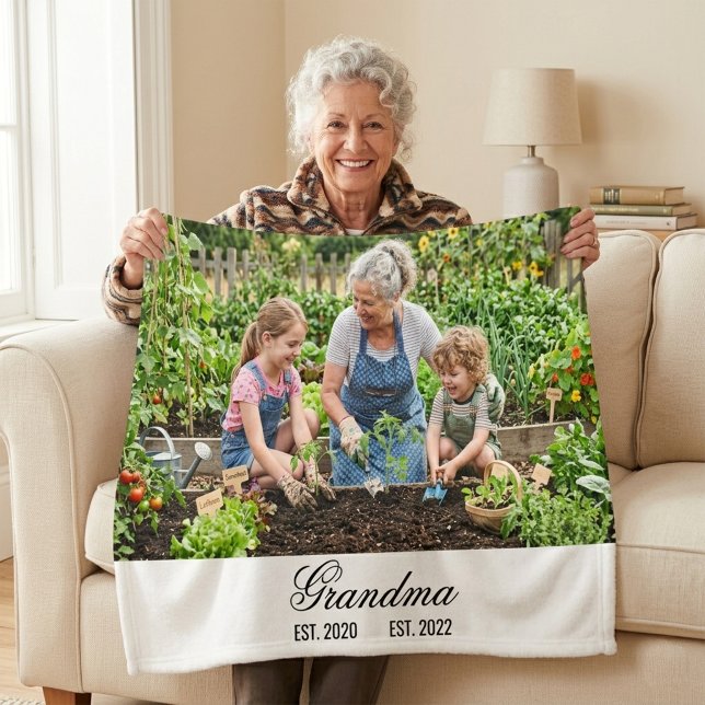 Grandma Established Personalised Photo Gift Fleece Blanket (Grandma Established Personalized Photo Gift Fleece Blanket)