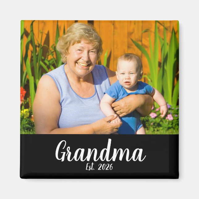Grandma Established Photo Gift Magnet (Front)