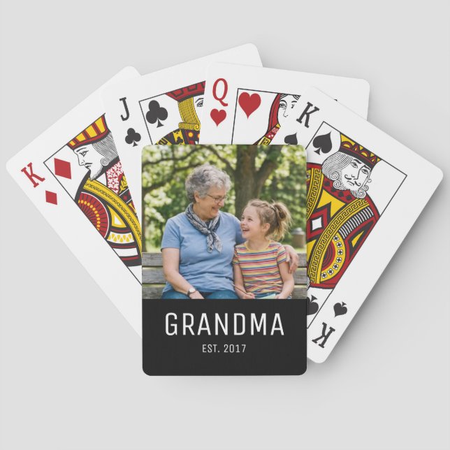 Grandma Established Photo  Playing Cards (Back)