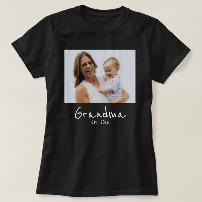 Grandma Established Photo white script T-Shirt (Design Front)