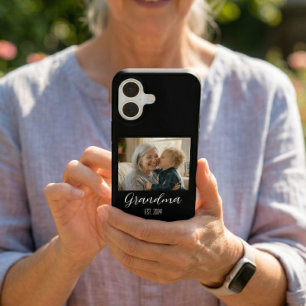 Grandma Established Photo White Script Text iPhone 16 Case