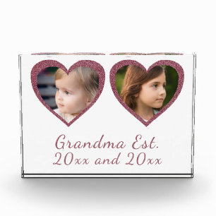 Grandma Established Pink Hearts Custom Kids Photo Block