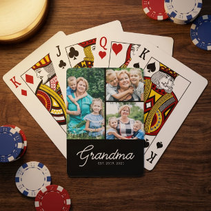 Grandma Established Script 3 Photo Playing Cards