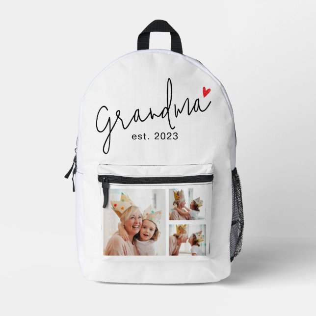 Grandma Established Script 3 Photo Printed Backpack (Front)