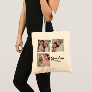 Grandma Established Script Black 3 Photo Budget Tote Bag