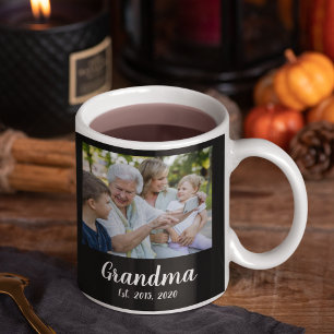 Grandma Established Script Black 3 Photo Coffee Mug