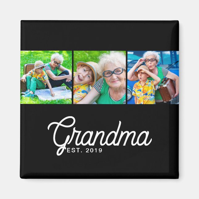 Grandma Established Script Black 3 Photo Magnet (Front)