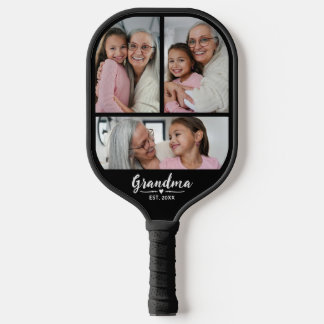 Grandma Established Script Black 3 Photo Pickleball Paddle