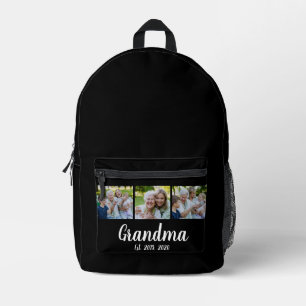 Grandma Established Script Black 3 Photo Printed Backpack
