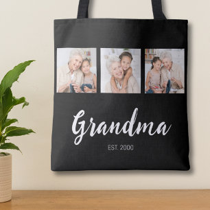 Grandma Established Script Black 3 Photo Tote Bag