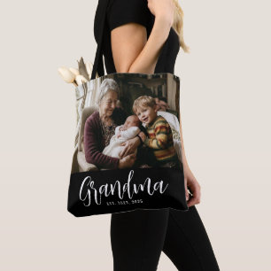 Grandma Established Script Black Photo Tote Bag