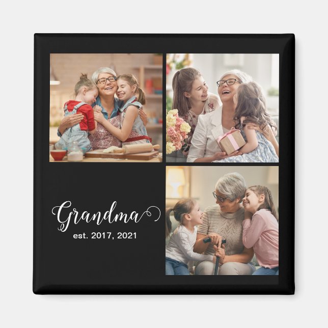 Grandma Established Script Gift Photo Magnet (Front)
