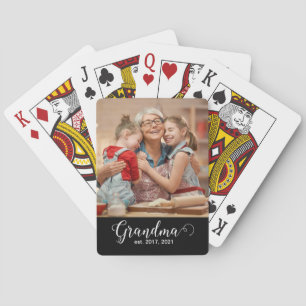 Grandma Established Script Gift Photo Playing Cards
