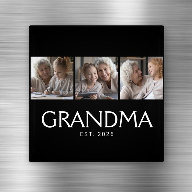Grandma Established Typography Black 3 Photo Magnet (Creator Uploaded)