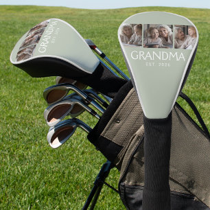 Grandma Established Typography Sage Green 3 Photo Golf Head Cover
