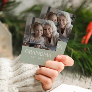 Grandma Established Typography Sage Green Photo Playing Cards
