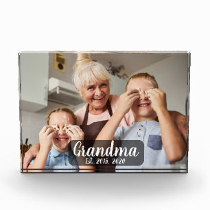 Grandma Established White Script Photo Block