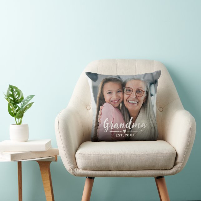 Grandma Established White Script Photo Cushion (Chair)