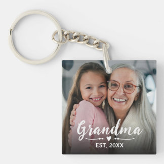 Grandma Established White Script Photo Key Ring