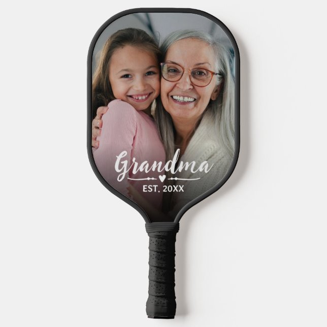 Grandma Established White Script Photo Pickleball Paddle (Back)