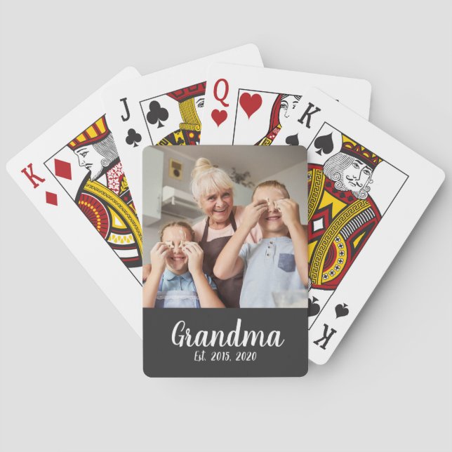 Grandma Established White Script Photo Playing Cards (Back)