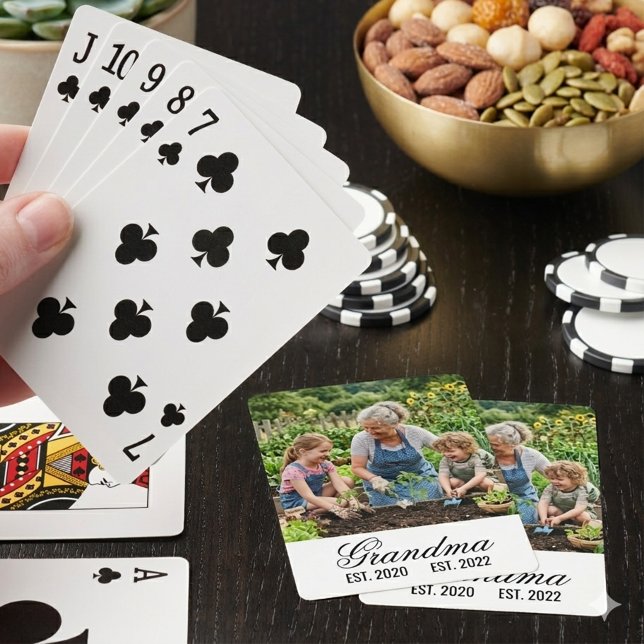 Grandma Established Years Photo Keepsake Gift Playing Cards (Grandma Established Years Photo Keepsake Gift Poker Cards)