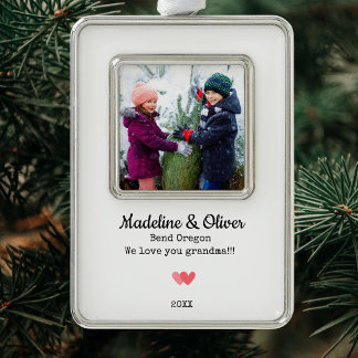 Grandma Family Photo Personalised Christmas Silver Plated Framed Ornament