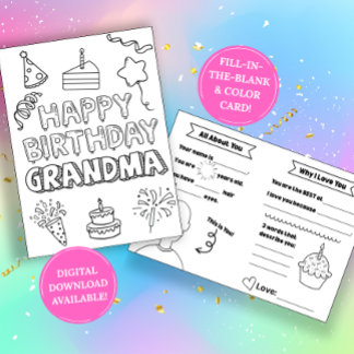 Grandma Fill In The Blank Birthday Coloring Card