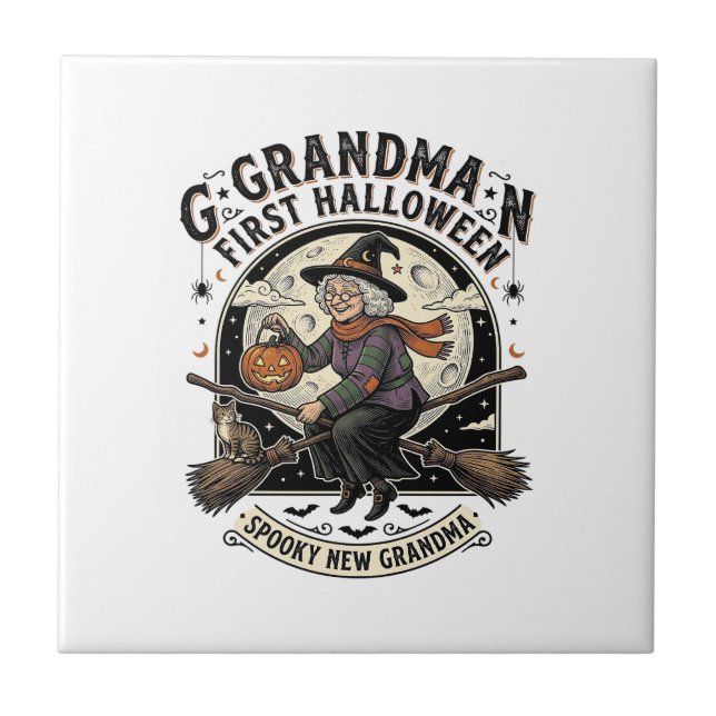 Grandma First Halloween Vintage Witch Shirt_1 Tile (Front)