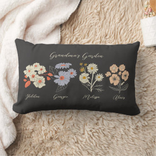 Grandma Flower Garden Custom 4 Name Vintage Floral Lumbar Cushion