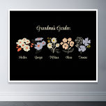 Grandma Flower Garden Custom 5 Name Vintage Floral Poster<br><div class="desc">This Grandma's Garden Flower and Grandkids Name custom design is a delightful blend of vintage charm and personalised warmth. It is the perfect addition to any grandmother's haven, bringing the beauty of a botanical garden right into her home. Featuring a stunning vintage flower illustration that captures the essence of grandma's...</div>