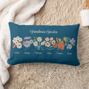 Grandma Flower Garden Custom 6 Name Vintage Floral Lumbar Cushion