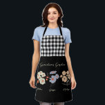 Grandma Flower Garden Custom Name Vintage Floral Apron<br><div class="desc">This Grandma's Garden Flower and Grandkids Name custom design is a delightful blend of vintage charm and personalised warmth. It is the perfect addition to any grandmother's haven, bringing the beauty of a botanical garden right into her home. Featuring a stunning vintage flower illustration that captures the essence of grandma's...</div>
