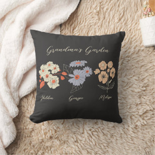 Grandma Flower Garden Custom Name Vintage Floral Cushion