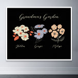 Grandma Flower Garden Custom Name Vintage Floral Poster<br><div class="desc">This Grandma's Garden Flower and Grandkids Name custom design is a delightful blend of vintage charm and personalised warmth. It is the perfect addition to any grandmother's haven, bringing the beauty of a botanical garden right into her home. Featuring a stunning vintage flower illustration that captures the essence of grandma's...</div>