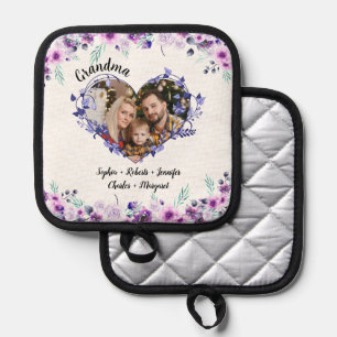 Grandma flower heart Grandkids Names & Photo Pot Holder
