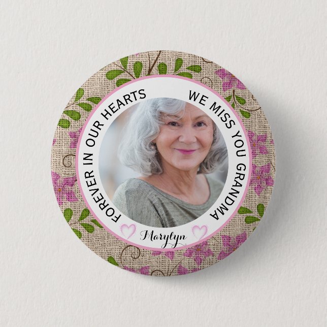 Grandma Forever in Our Hearts Floral Christmas 6 Cm Round Badge (Front)