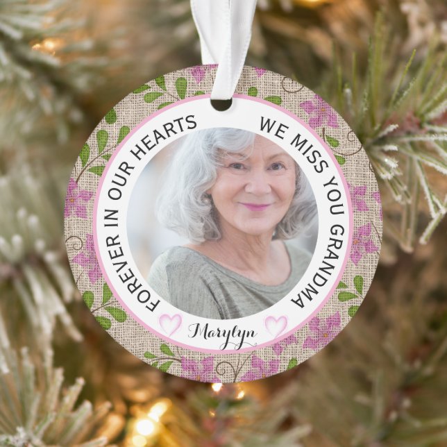 Grandma Forever in Our Hearts Floral Christmas Ornament (Tree)