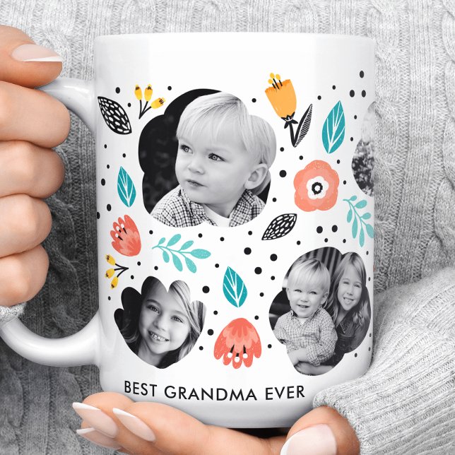 Grandma Garden Colourful Floral Photo Collage Coffee Mug (Creator Uploaded)