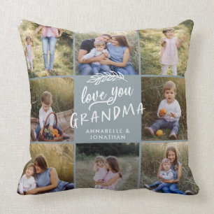 Grandma gift 8 photo grandchild simple typography  cushion
