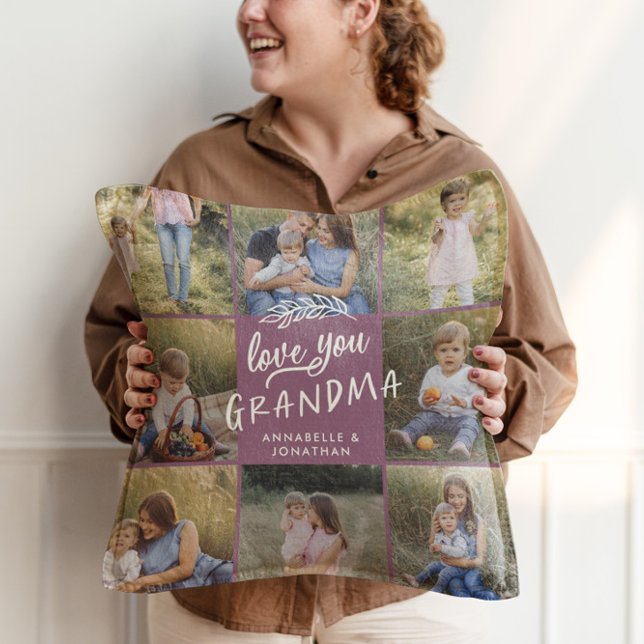 Grandma gift 8 photo grandchild simple typography cushion (Creator Uploaded)