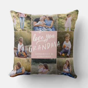 Grandma gift 8 photo grandchild simple typography  cushion