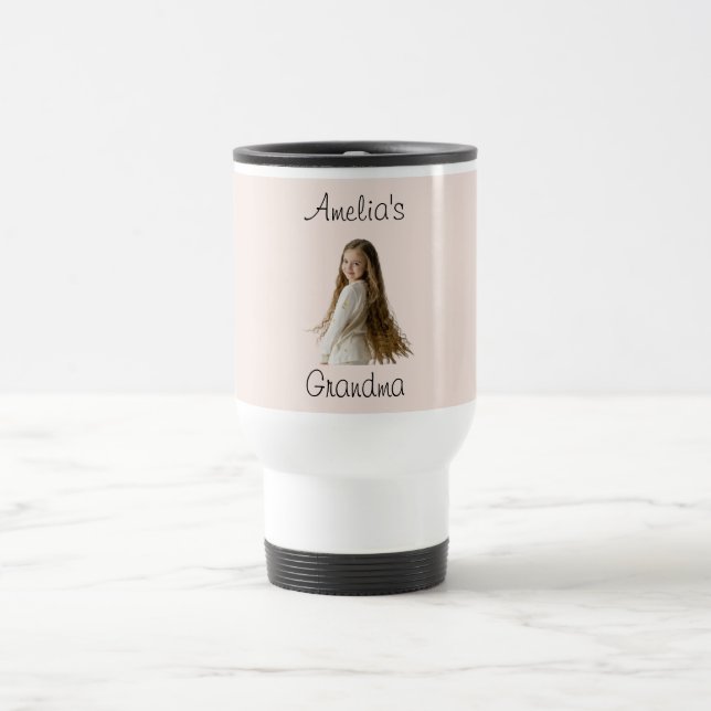 Grandma Gift – Grandchild Name & Photo -  Travel Mug (Center)