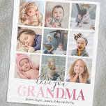 Grandma Gift | Love You Photo Collage Fleece Blanket<br><div class="desc">Personalised grandmother warm fleecy blanket featuring a elegant white background that can be changed to any colour,  a 9 picture collage template for you to customise,  the saying "love you grandma" in a cute pink gradient font,  and the names of the grandchildren.</div>