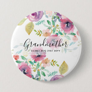 Grandma Gift - Pretty Plum Pink Flowers Perosonal 7.5 Cm Round Badge
