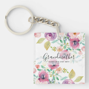 Grandma Gift - Pretty Plum Pink Flowers Perosonal Key Ring