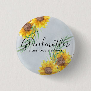 GRANDMA Gifts - Sunflower Themed Personalised 3 Cm Round Badge