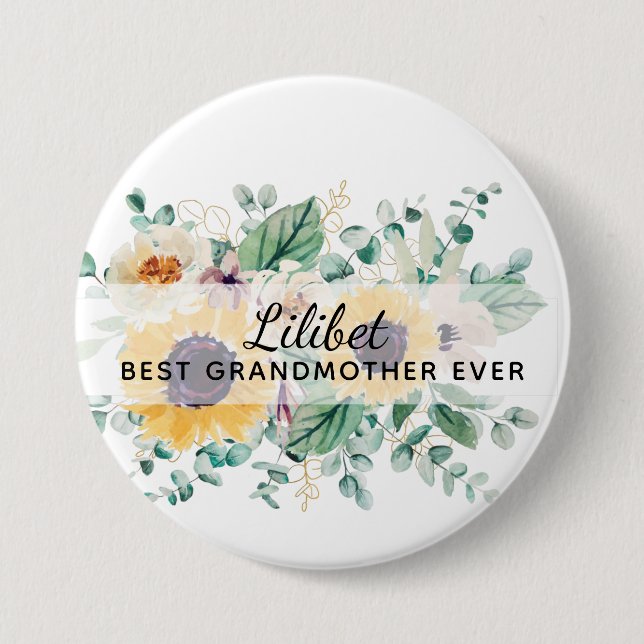 GRANDMA Gifts - Sunflower Themed Personalised 7.5 Cm Round Badge (Front)