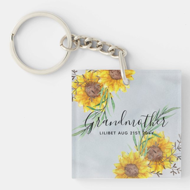 GRANDMA Gifts - Sunflower Themed Personalised Key Ring (Front)